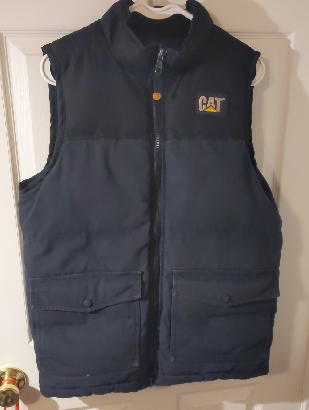 CAT Caterpillar Mens Medium Navy Blue Workwear Insulated Heavyduty Puffervest